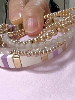 Gold & Lavender Beaded Stackable Bracelet Set